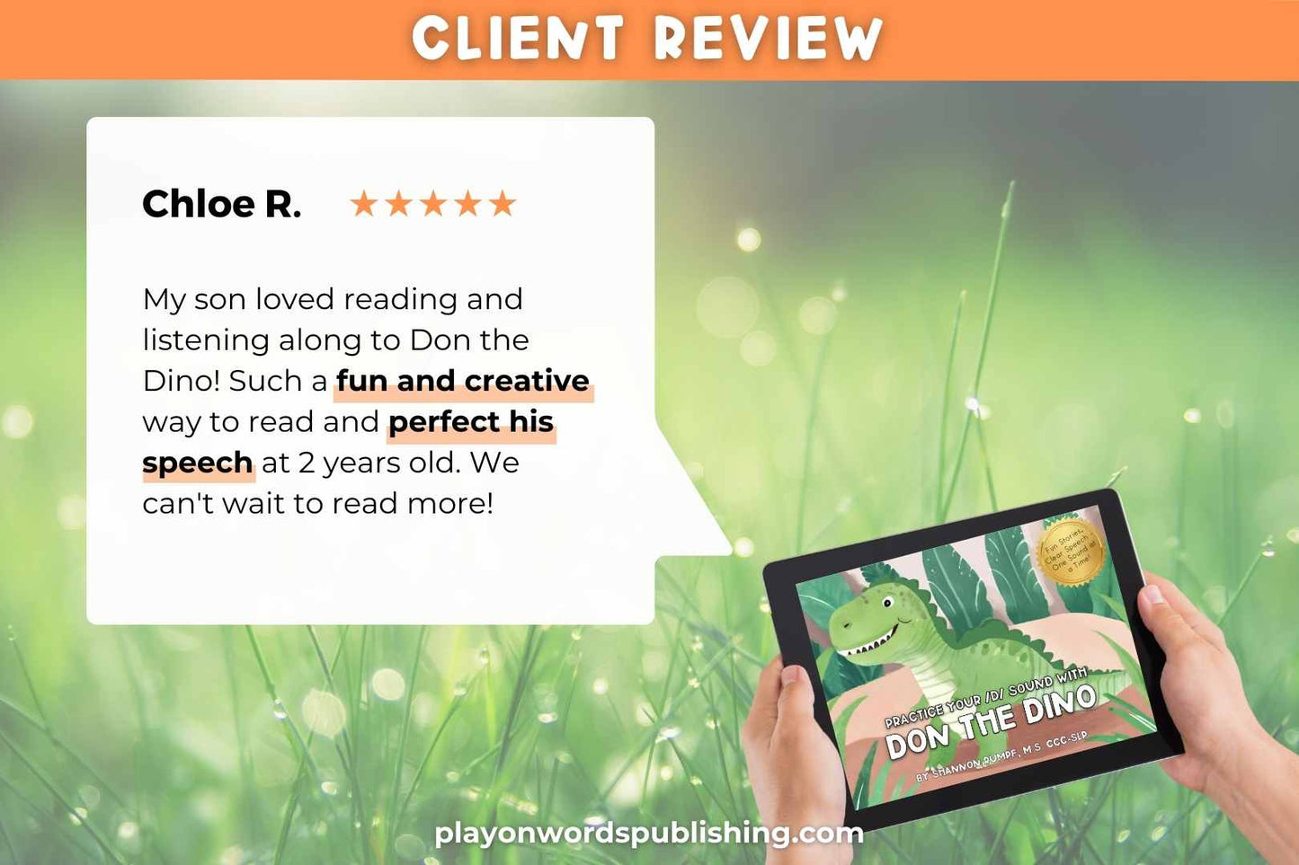 5 star client review for Don the Dino speech sound eBook.