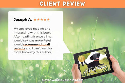 5 star client review for Pete the Puppy speech sound eBook.
