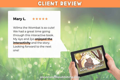 Five star client review for Wilma the Wombat speech sound eBook